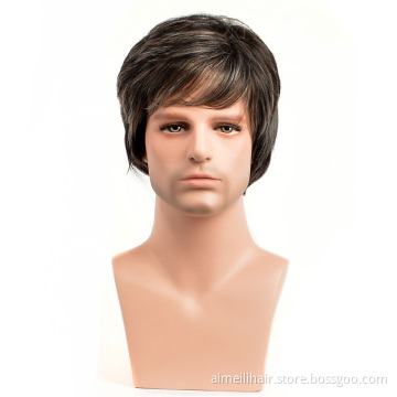 High Quality Male Wholesale Wig Daily or Party Black Ombre Brown Color Men Wigs Natural Straight Mens Short Synthetic Hair Wigs